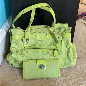 Coach lime green purse and wallet